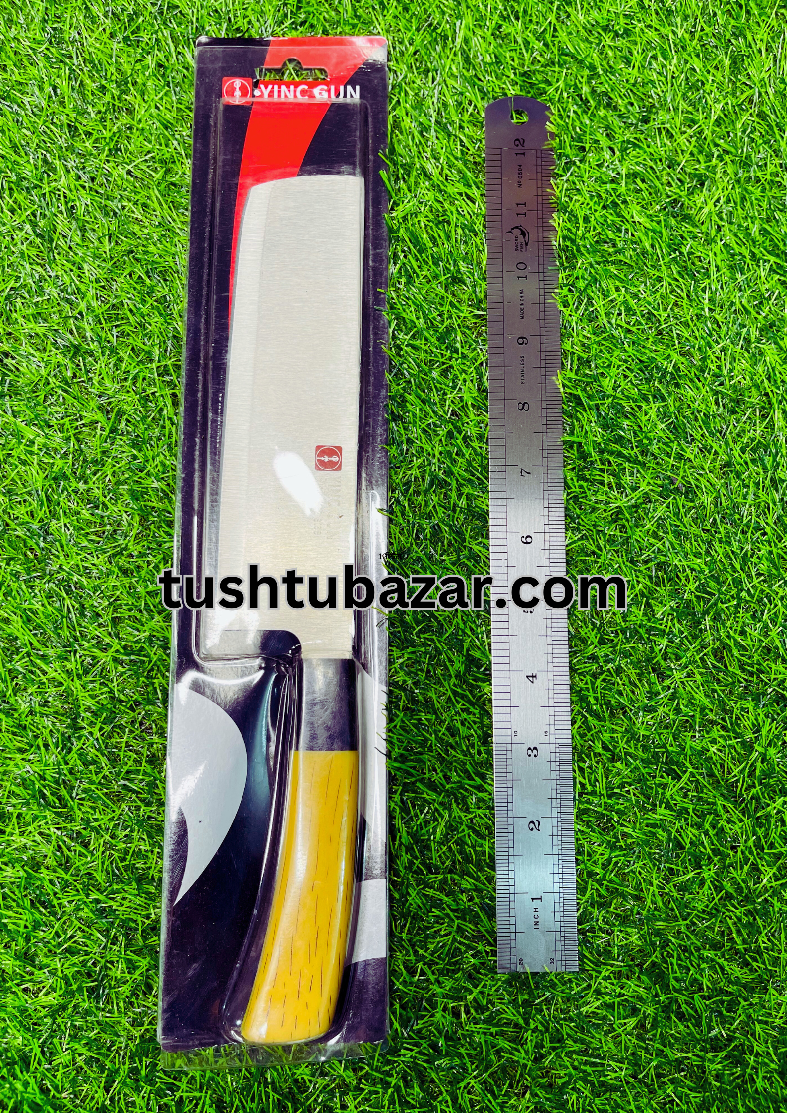 Tushtu-Bazar-11-1-1.png Ying Guns Japanese Stainless Steel Butcher Knife/জাপানি স্টেইনলেস স্টিল কসাই ছুরি Size – Blade -(7.25"X2.00") Inch Handle -4.75" Inch - Image 1