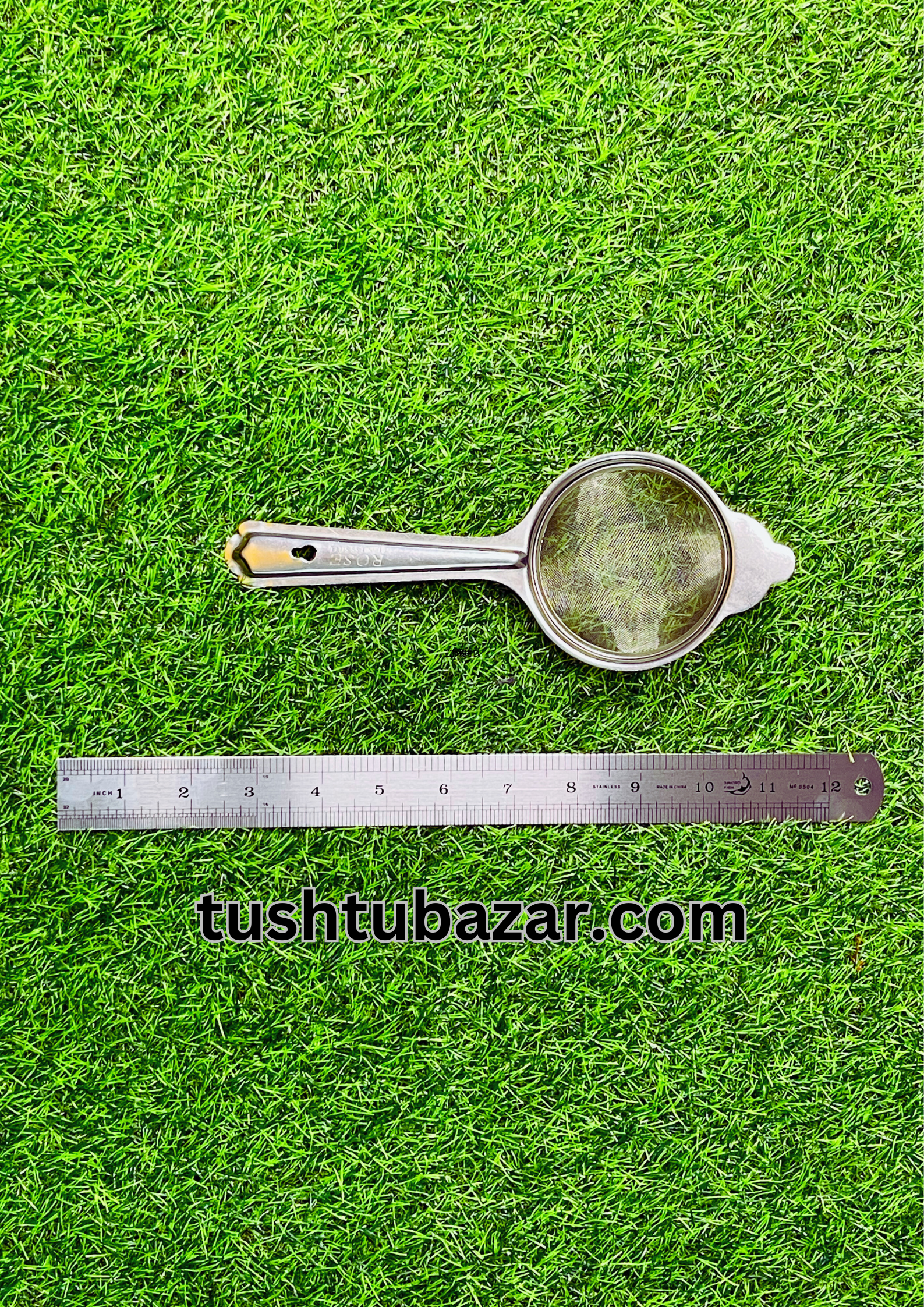 Tushtu-Bazar-3-2-1.png Chakni/Stainless Steel Strainer Small/ স্টিলের ছাঁকনি ছোট ( 8″ X 3″/ ৮″ x ৩″) Inch - Image 1