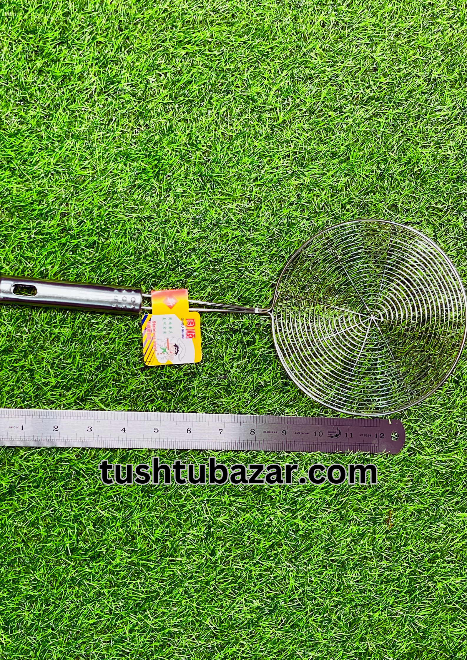 Tushtu-Bazar-4-1-1.png Frying strainer/ Large Oil Strainer/ Deep Fry Strainer for Kitchen/ Tel Chakni -Stainless Stee (Size 14" X 6"/১৪" x ৬") Inch - Image 1