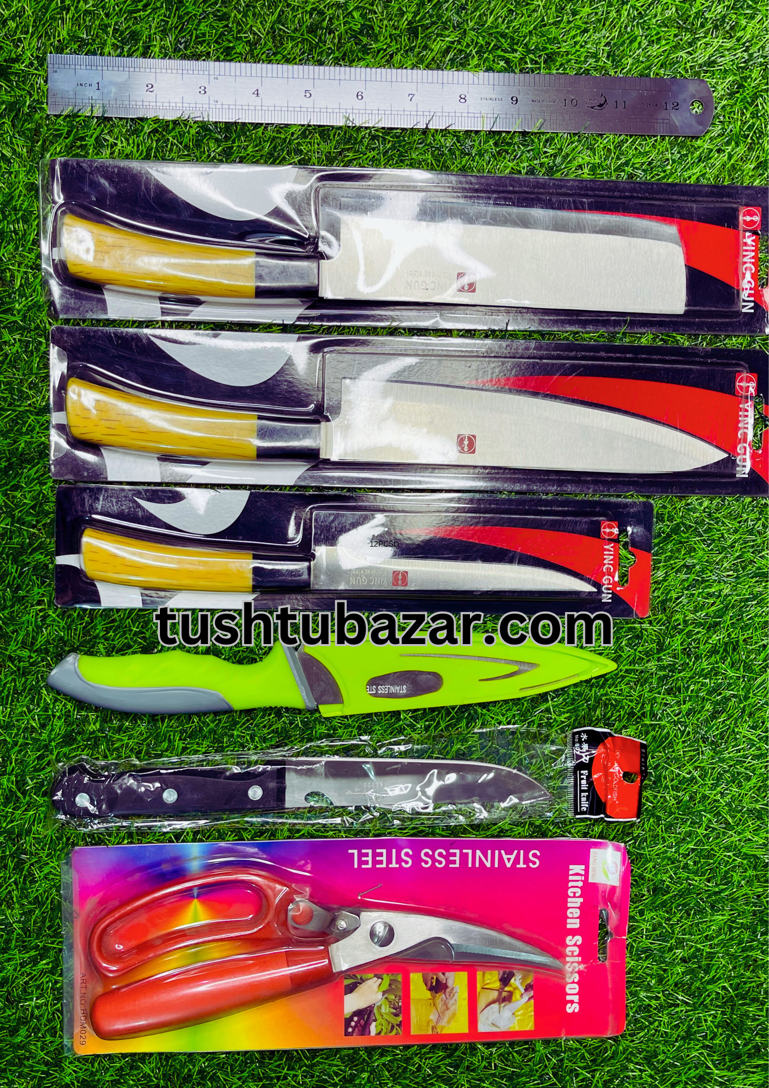 Tushtu-Bazar-9-1-1.png 6 Items COMBO = Ying Guns Japanese 3 items+Stainless Steel Classic Fruit Knife+Cover Fruit Knife+Kitchen Scissors (COMBO) - Image 1
